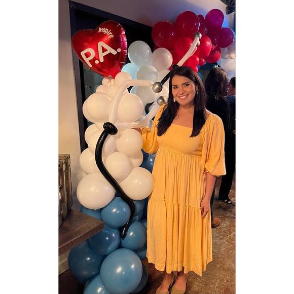 LOUNA Orange Square Neckline Puff Sleeves Chic Flowy Midi Dress size Medium - Picture 12 of 13